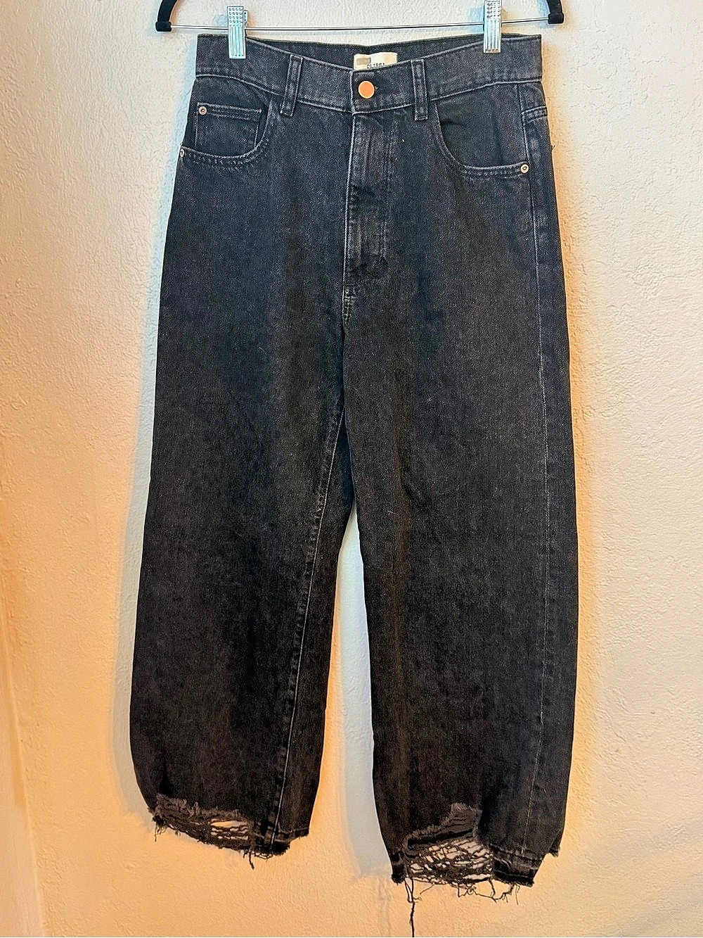 DL1961 Hepburn Destroyed Wide Leg Black Waist 27 NWOT